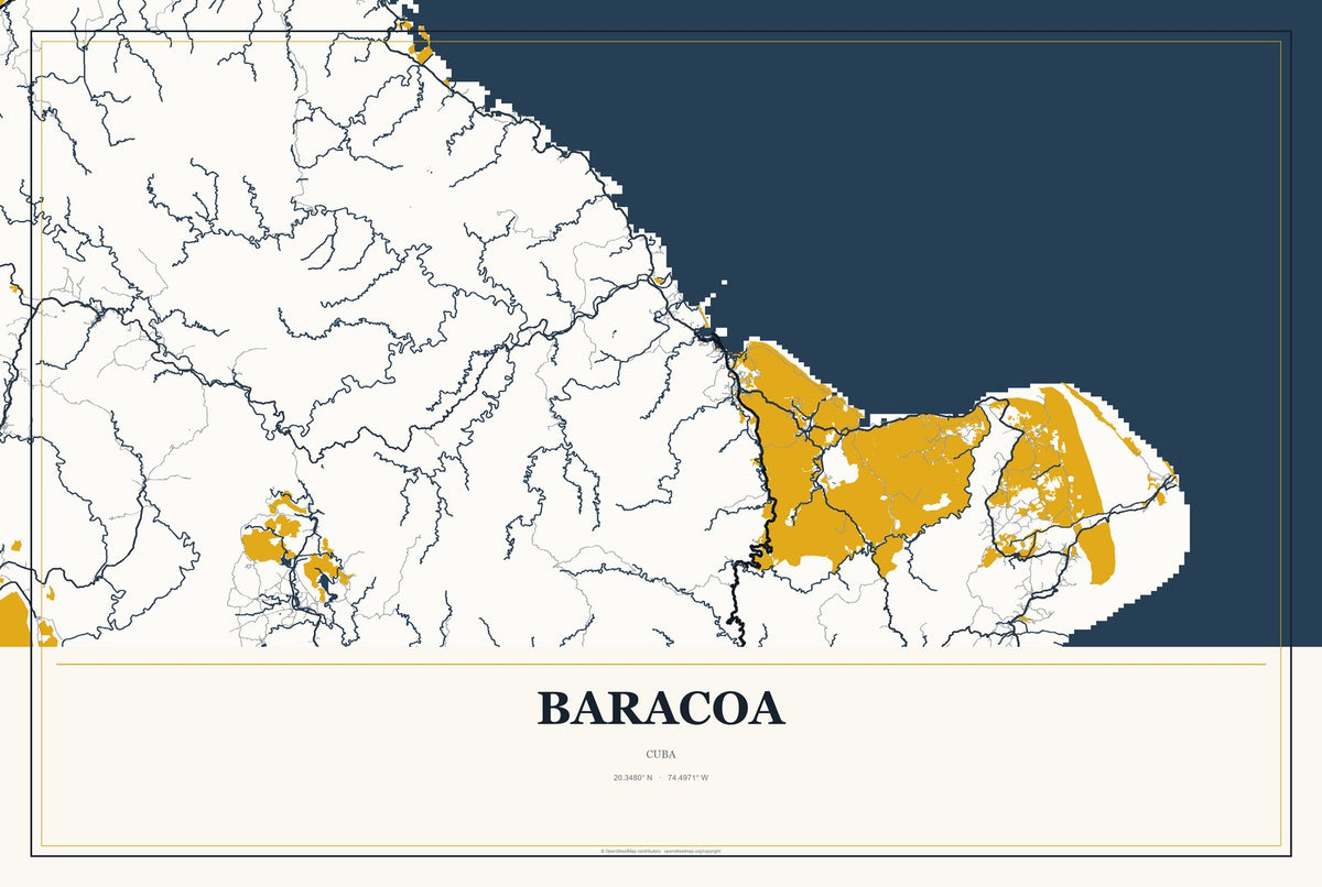 Baracoa, Cuba City Map Aluminum Sign in Citrine Modern style