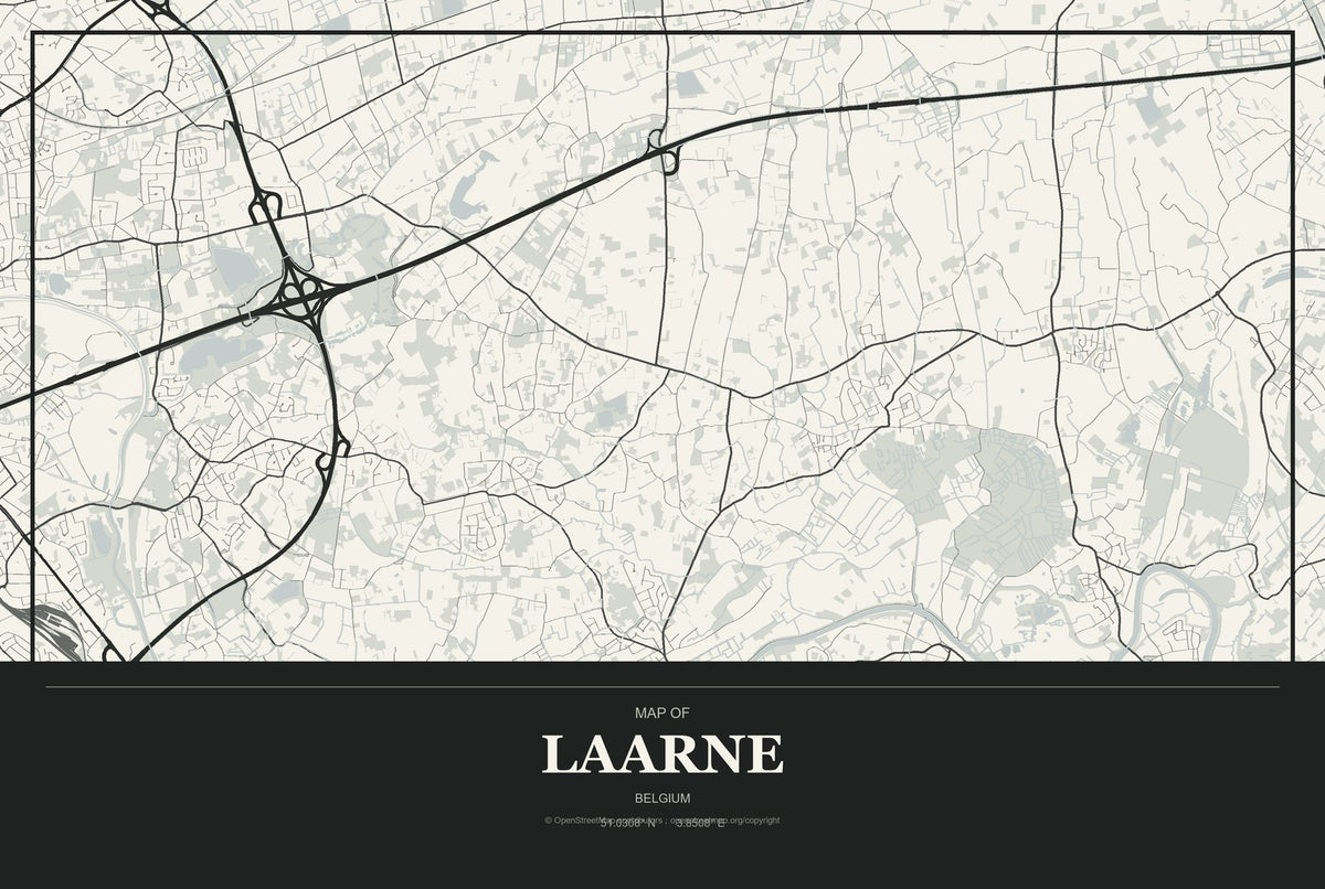 Laarne, Belgium City Map Aluminum Sign in Museum Plaque style