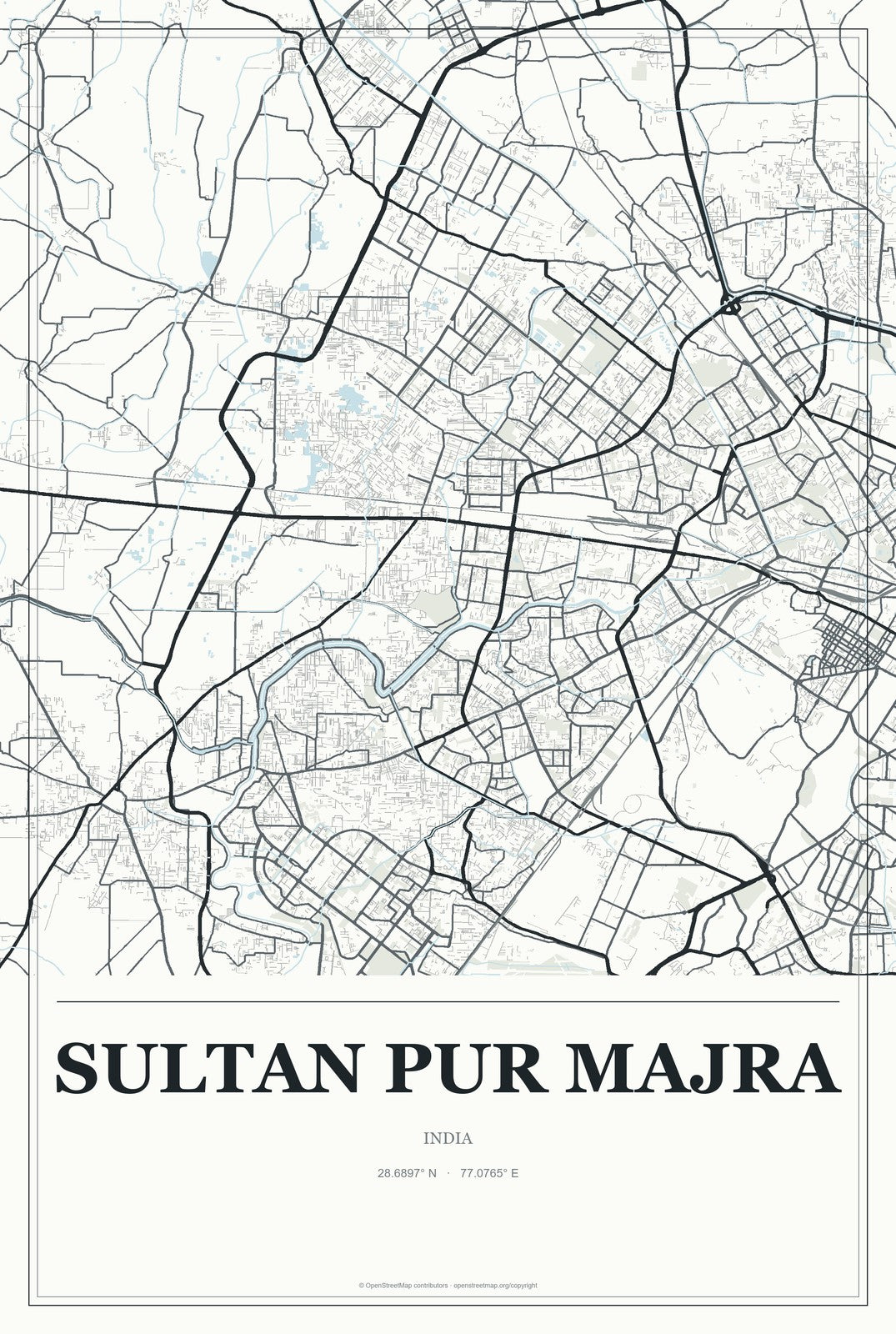 Sultan Pur Majra, India City Map Aluminum Sign in Gallery Air style