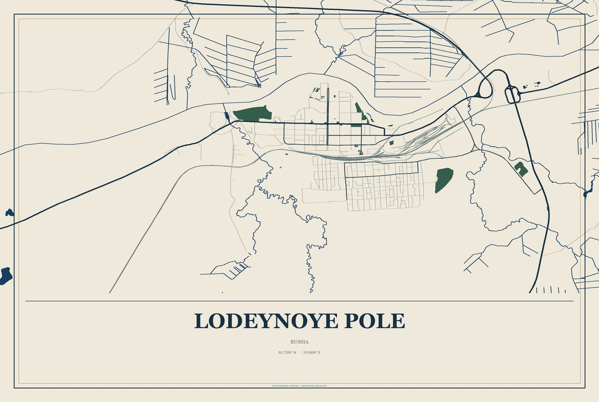 Lodeynoye Pole, Russia City Map Aluminum Sign in Coastal Cutout style