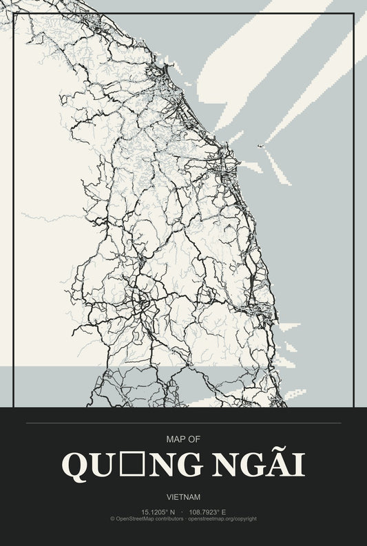 Quảng Ngãi, Vietnam City Map Aluminum Sign in Museum Plaque style
