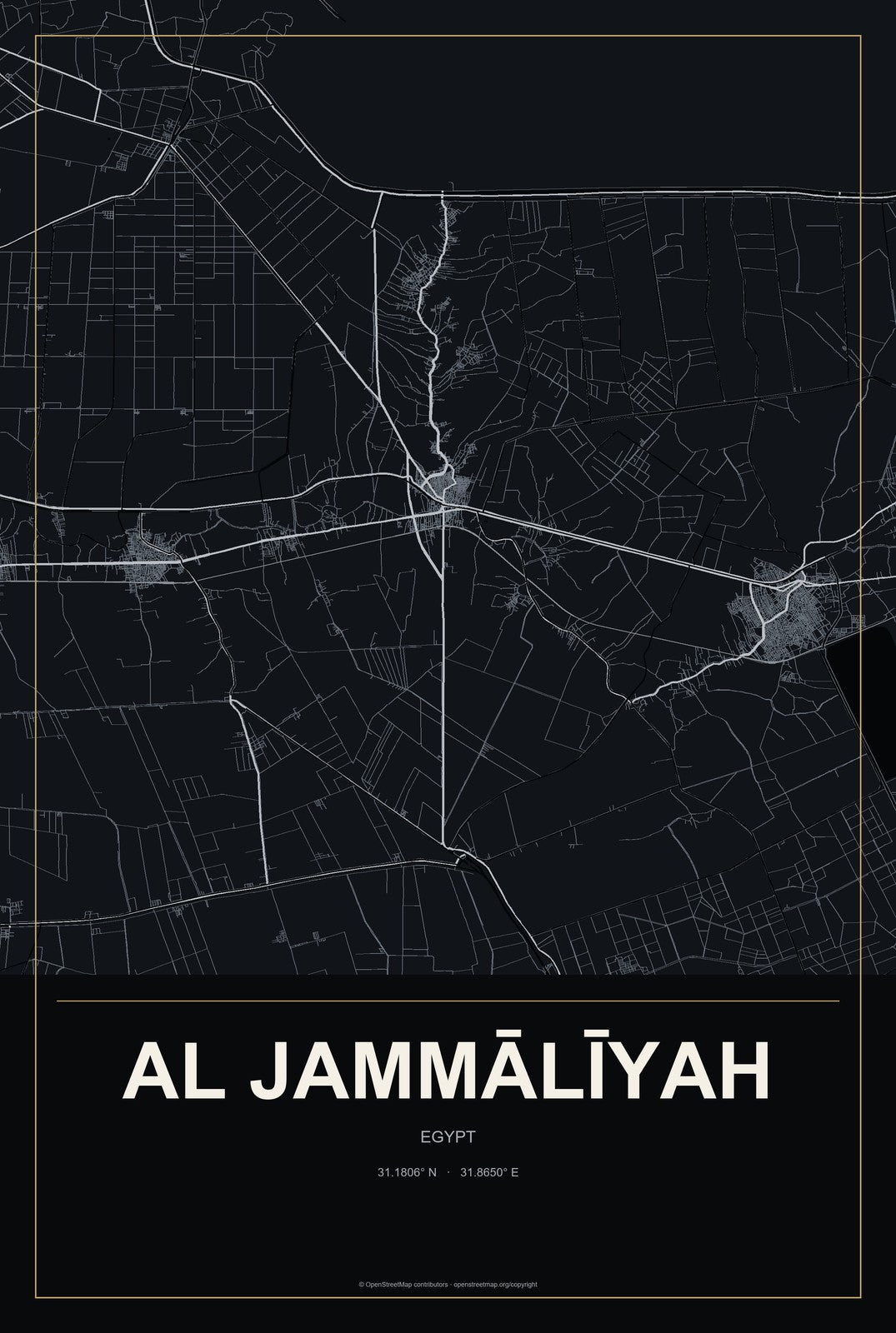 Al Jammālīyah, Egypt City Map Aluminum Sign in Metropolitan Noir style