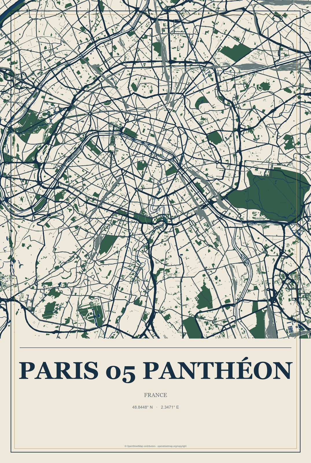 Paris 05 Panthéon, France City Map Aluminum Sign in Coastal Cutout style