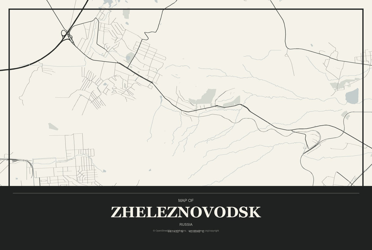 Zheleznovodsk, Russia City Map Aluminum Sign in Museum Plaque style