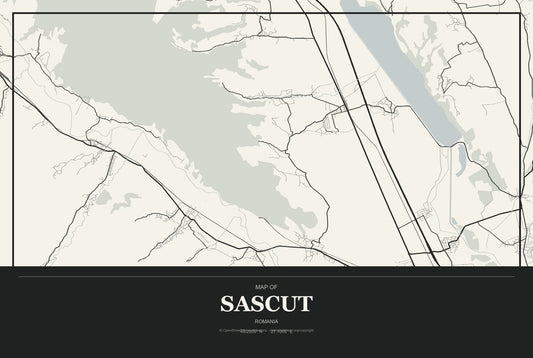 Sascut, Romania City Map Aluminum Sign in Museum Plaque style