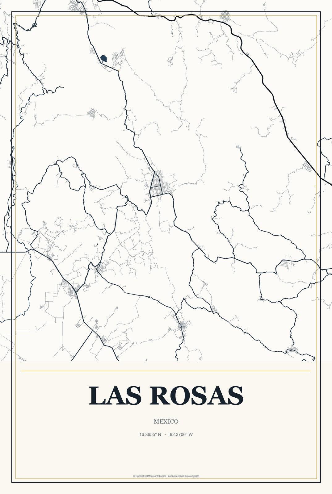 Las Rosas, Mexico City Map Aluminum Sign in Citrine Modern style