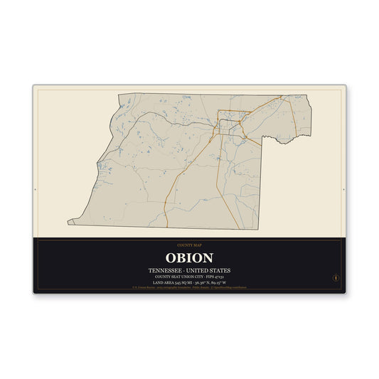 Obion County, Tennessee Map Aluminum Sign in Museum Plaque style