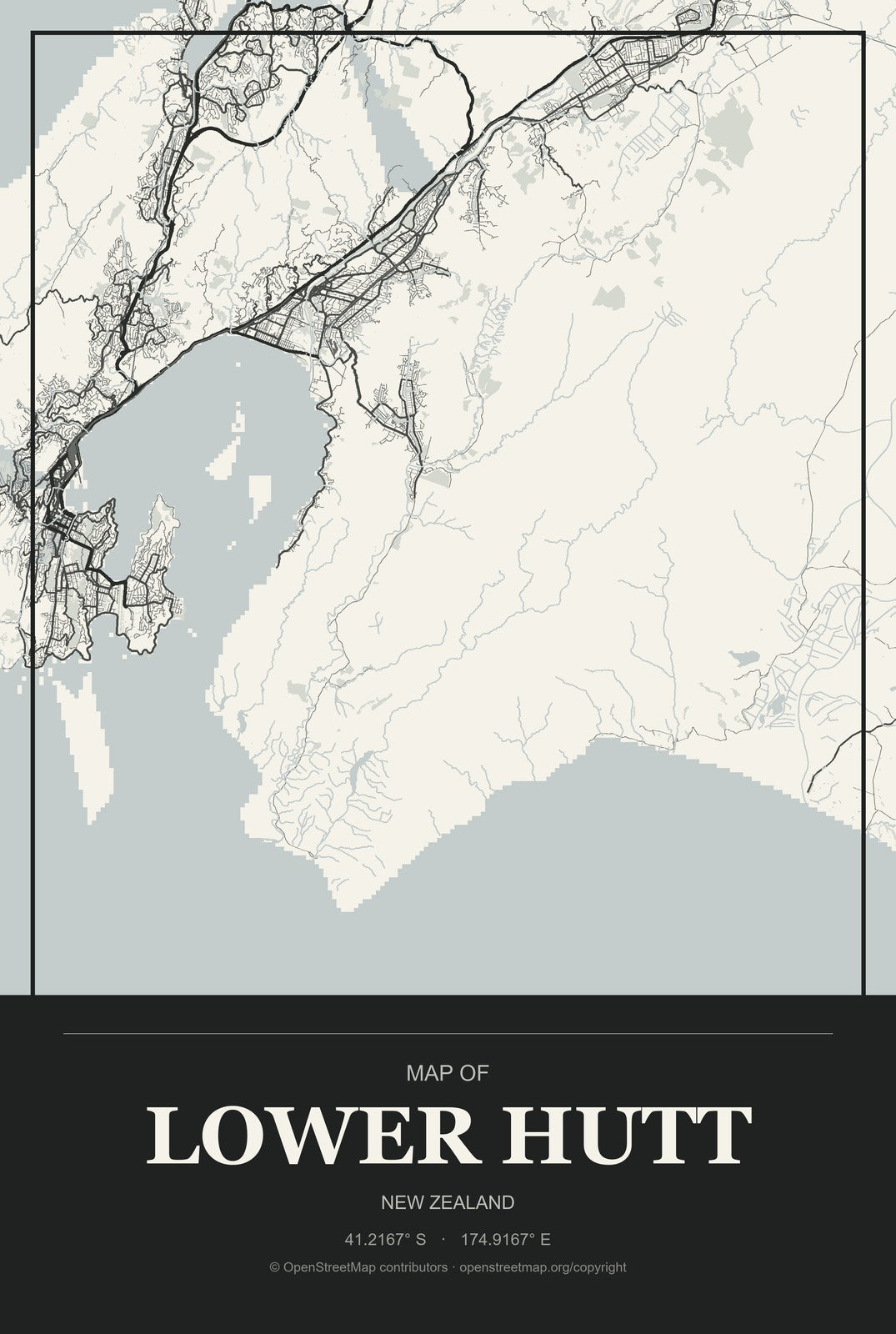 Lower Hutt, New Zealand City Map Aluminum Sign in Museum Plaque style