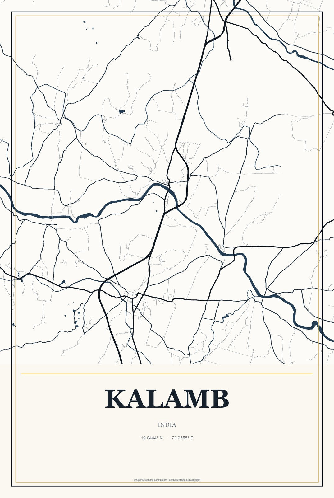 Kalamb, India City Map Aluminum Sign in Citrine Modern style
