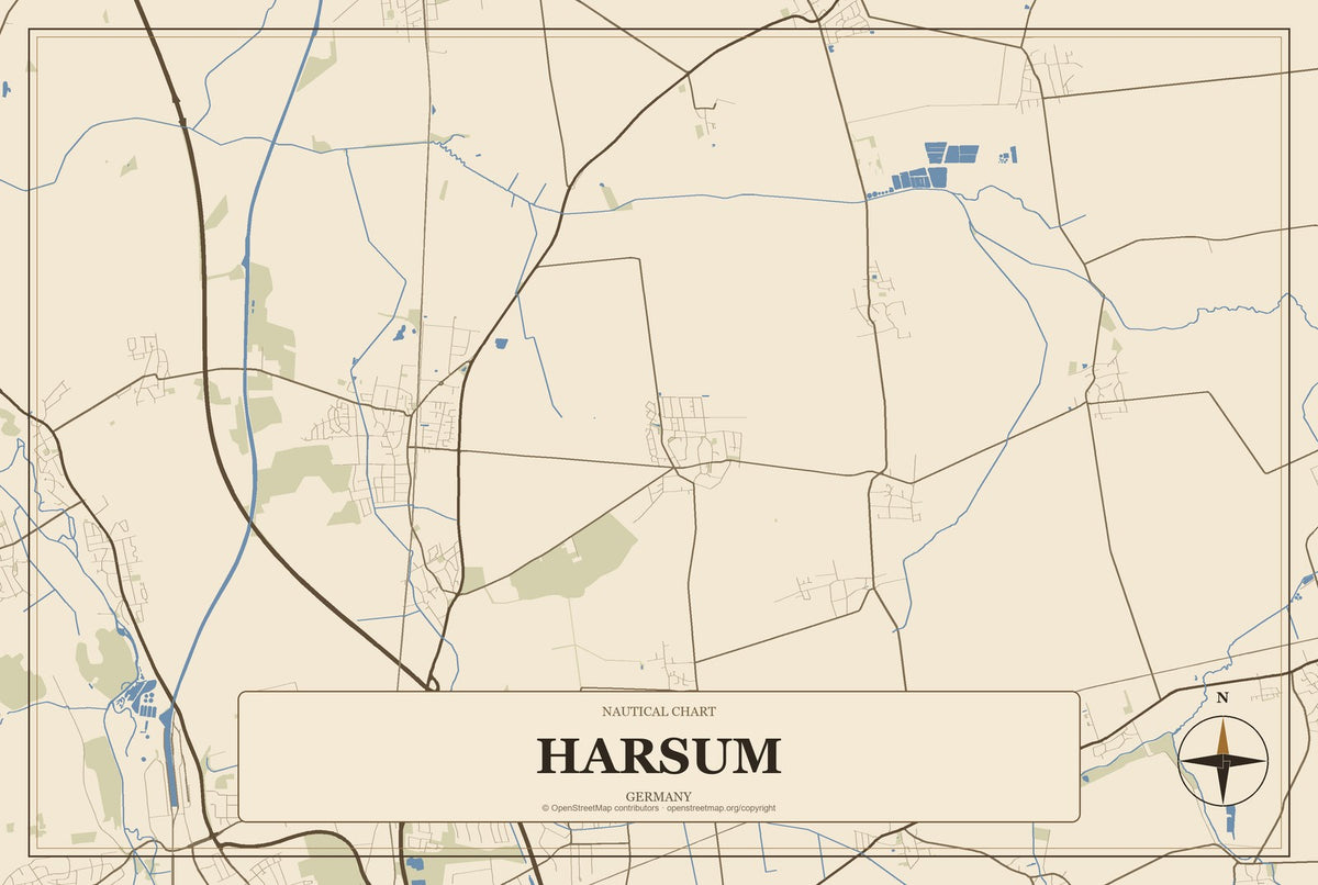 Harsum, Germany City Map Aluminum Sign in Heritage Nautical style