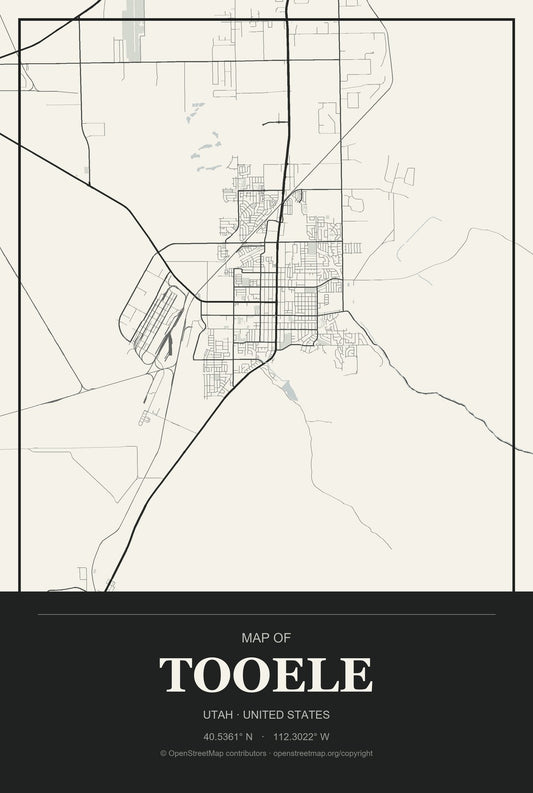 Tooele, Utah City Map Aluminum Sign in Museum Plaque style