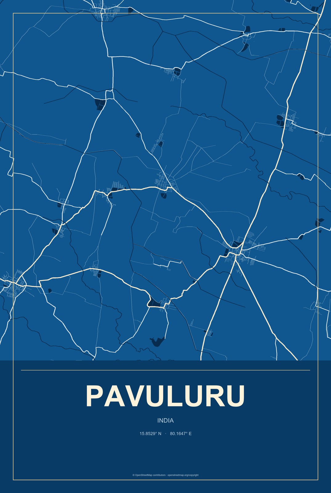 Pavuluru, India City Map Aluminum Sign in Harbor Cobalt style