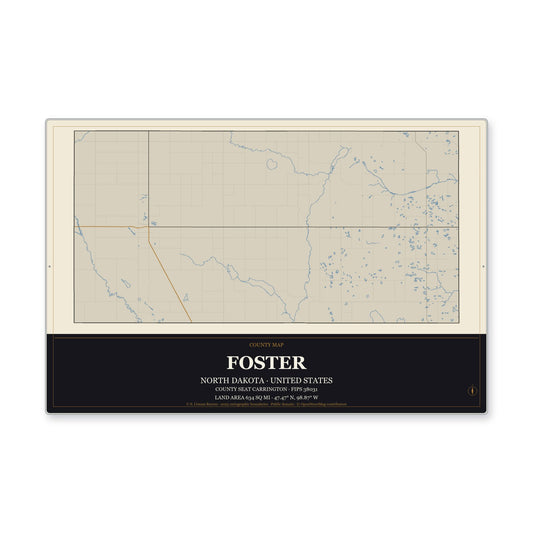 Foster County, North Dakota Map Aluminum Sign in Museum Plaque style
