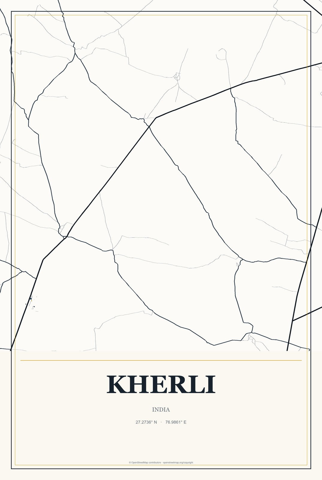 Kherli, India City Map Aluminum Sign in Citrine Modern style