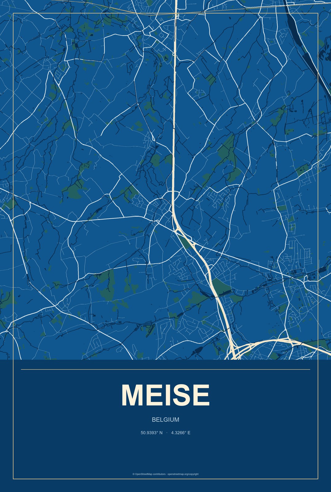 Meise, Belgium City Map Aluminum Sign in Harbor Cobalt style