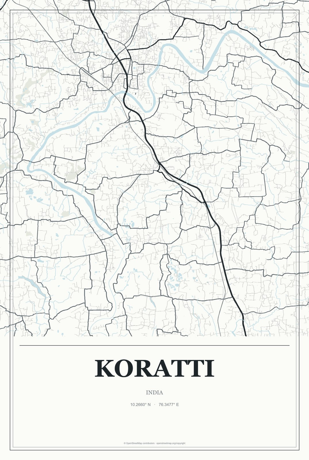 Koratti, India City Map Aluminum Sign in Gallery Air style