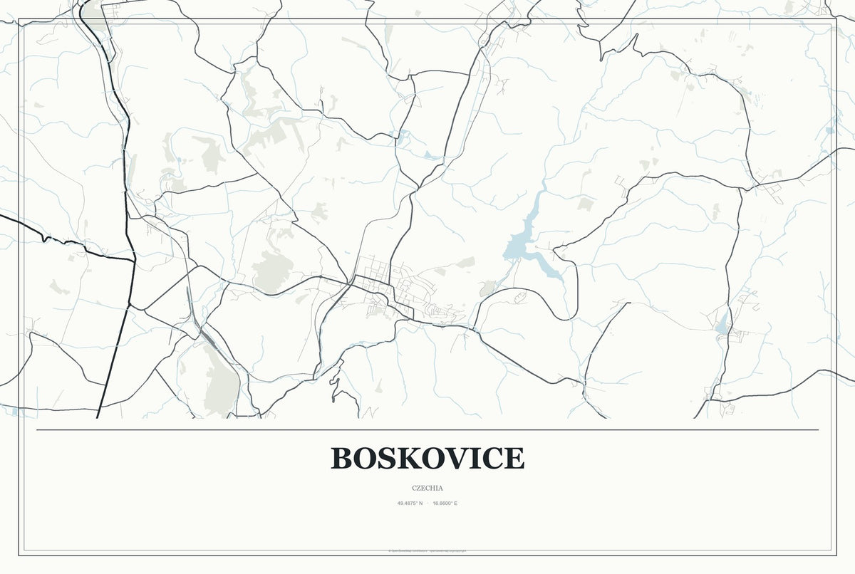 Boskovice, Czechia City Map Aluminum Sign in Gallery Air style