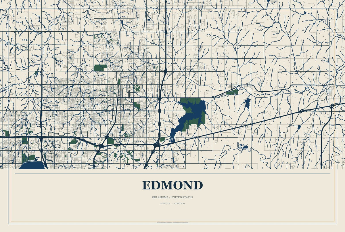 Edmond, Oklahoma City Map Aluminum Sign in Coastal Cutout style