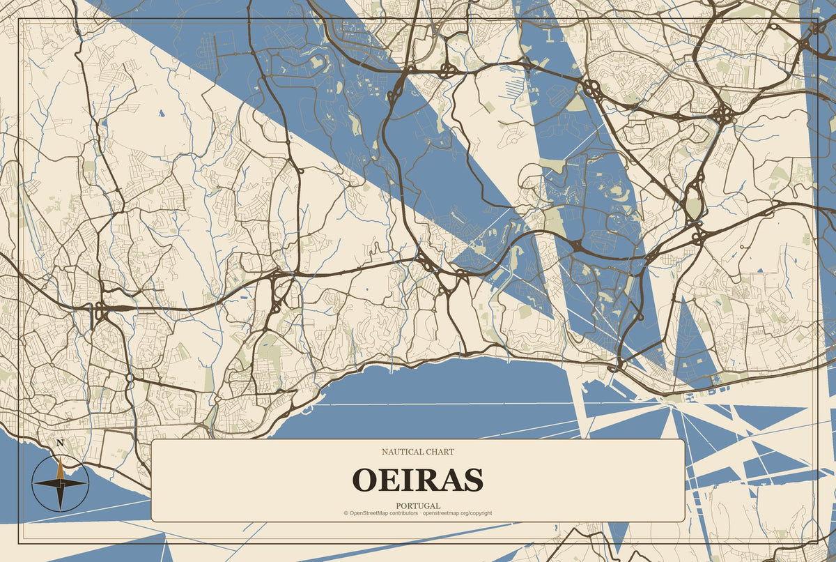 Oeiras, Portugal City Map Aluminum Sign in Heritage Nautical style
