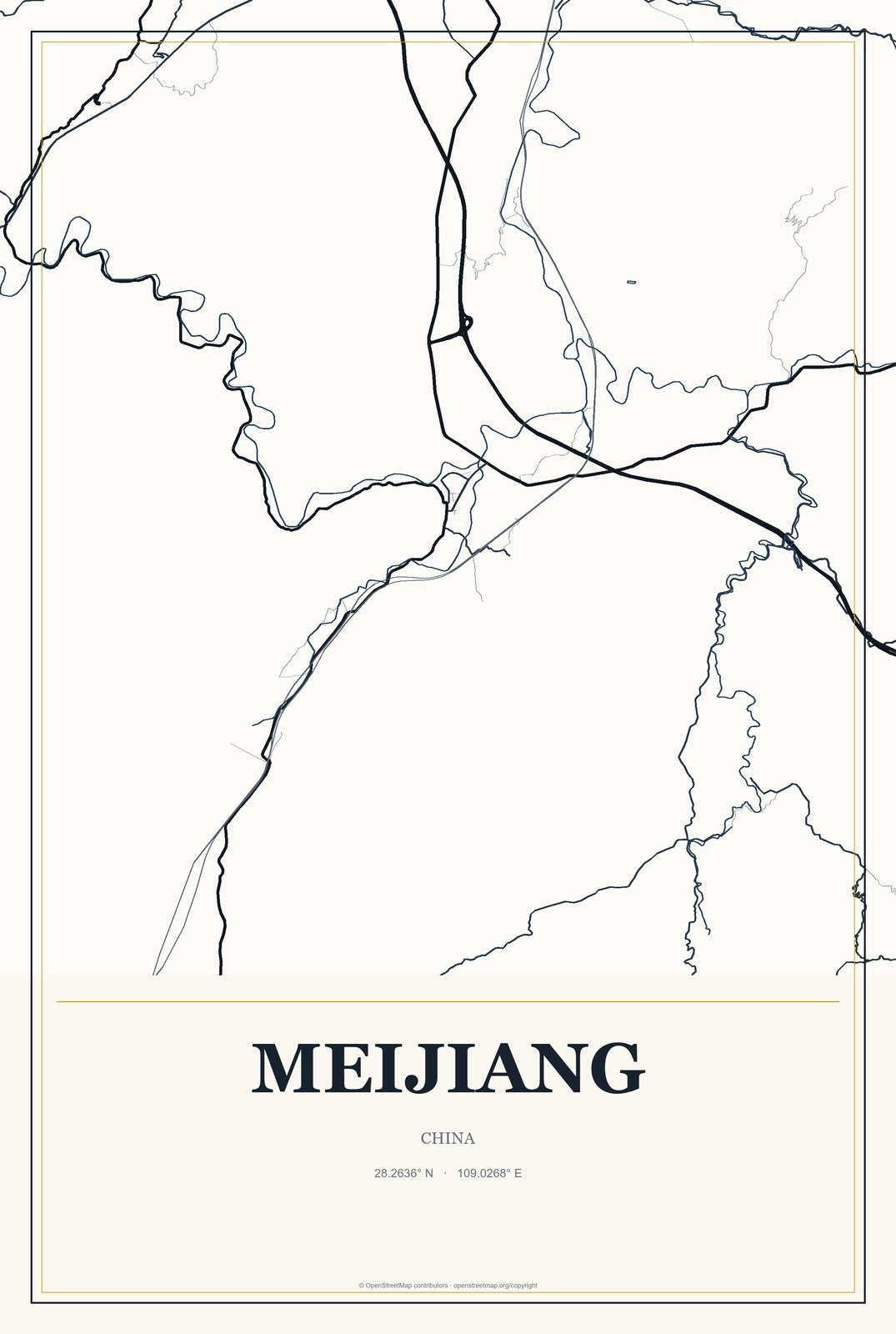 Meijiang, China City Map Aluminum Sign in Citrine Modern style