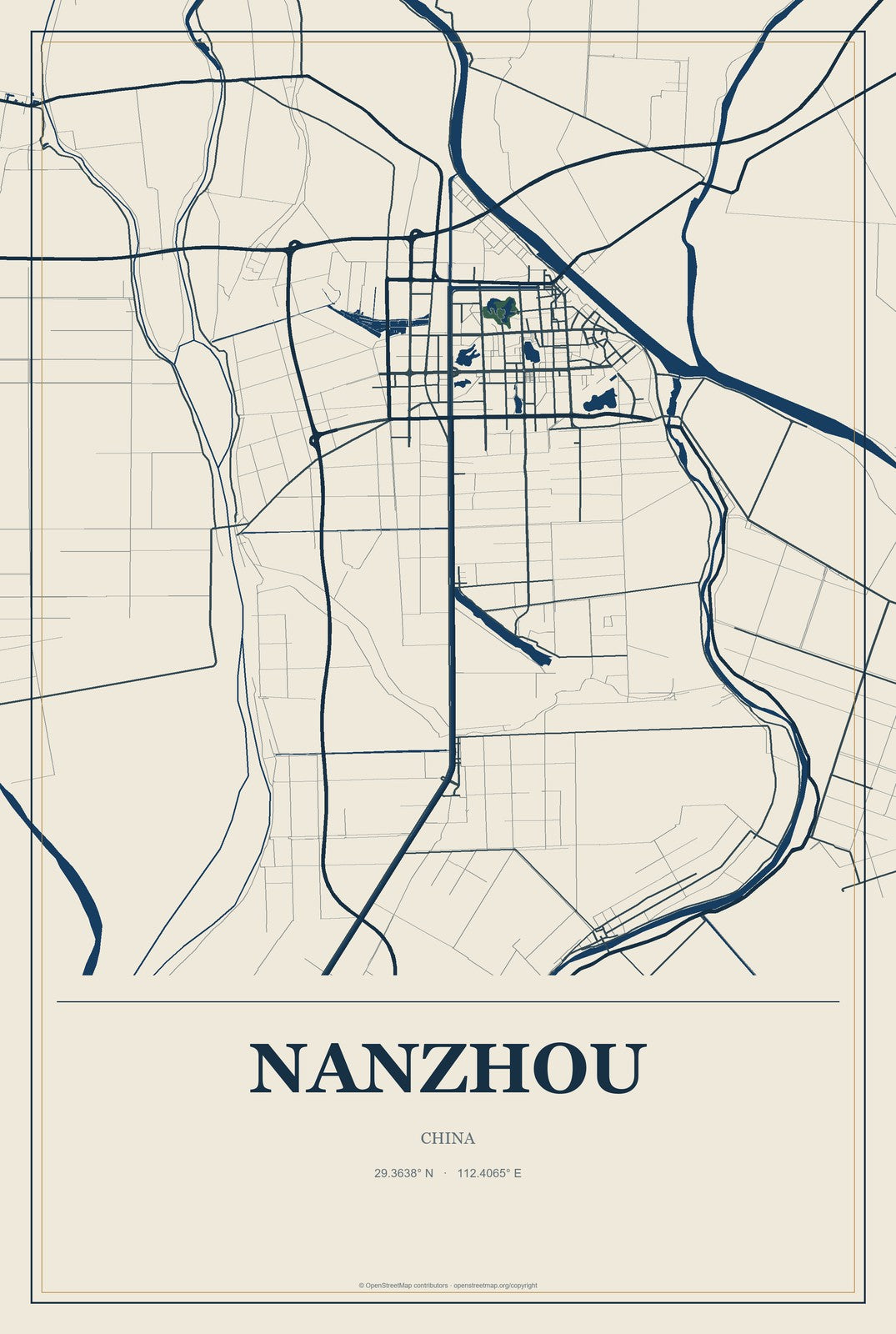 Nanzhou, China City Map Aluminum Sign in Coastal Cutout style
