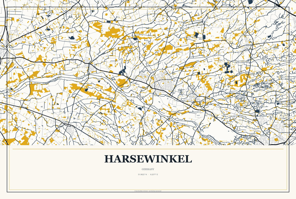 Harsewinkel, Germany City Map Aluminum Sign in Citrine Modern style