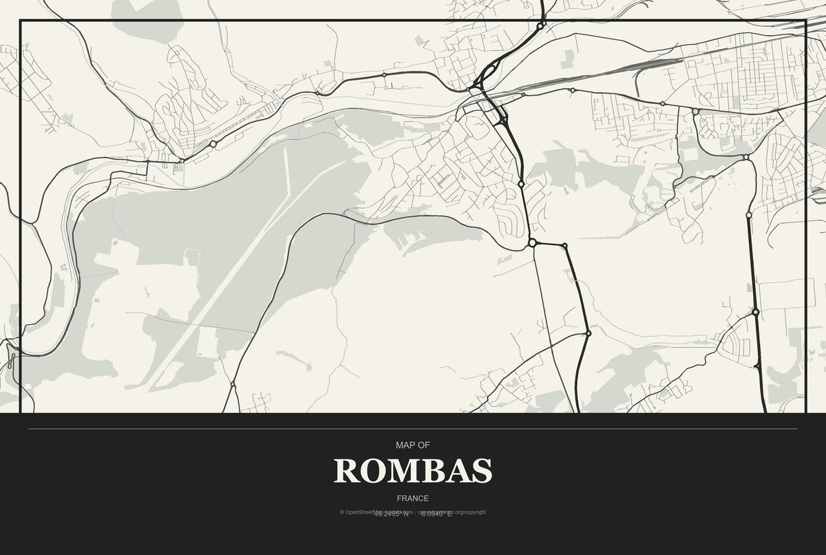 Rombas, France City Map Aluminum Sign in Museum Plaque style