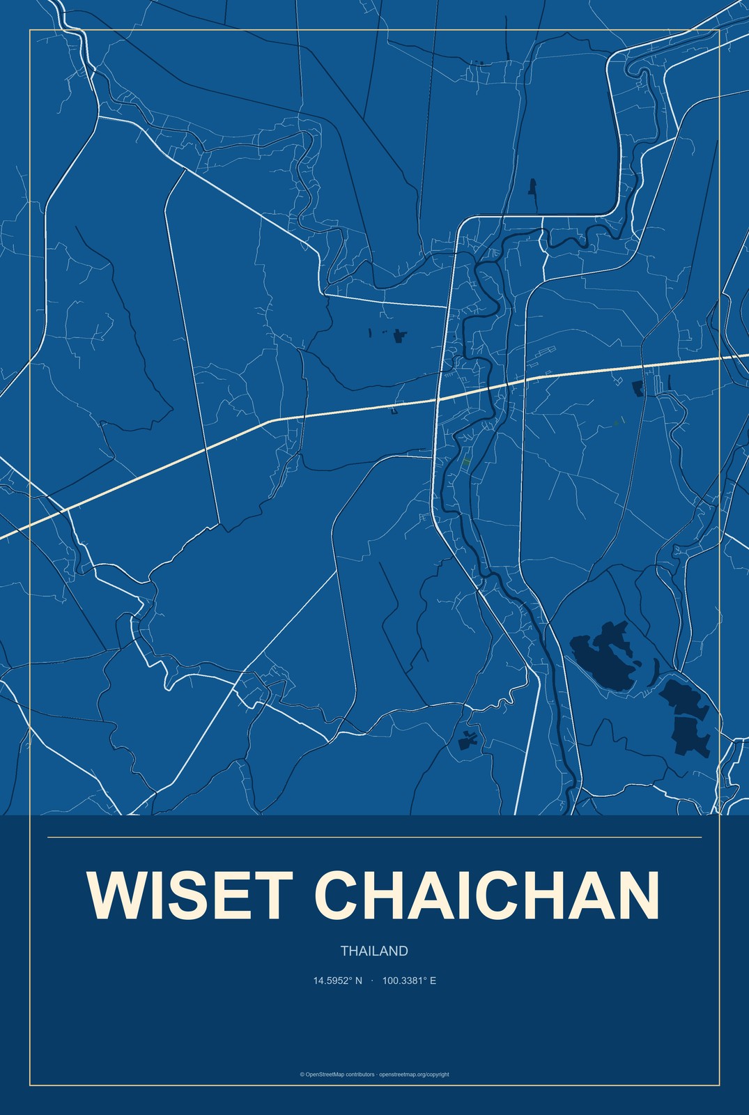 Wiset Chaichan, Thailand City Map Aluminum Sign in Harbor Cobalt style