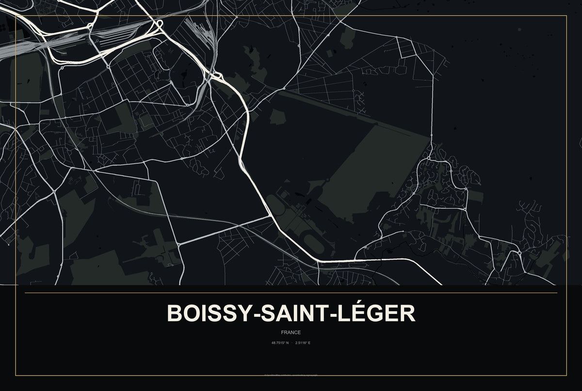 Boissy-Saint-Léger, France City Map Aluminum Sign in Metropolitan Noir style