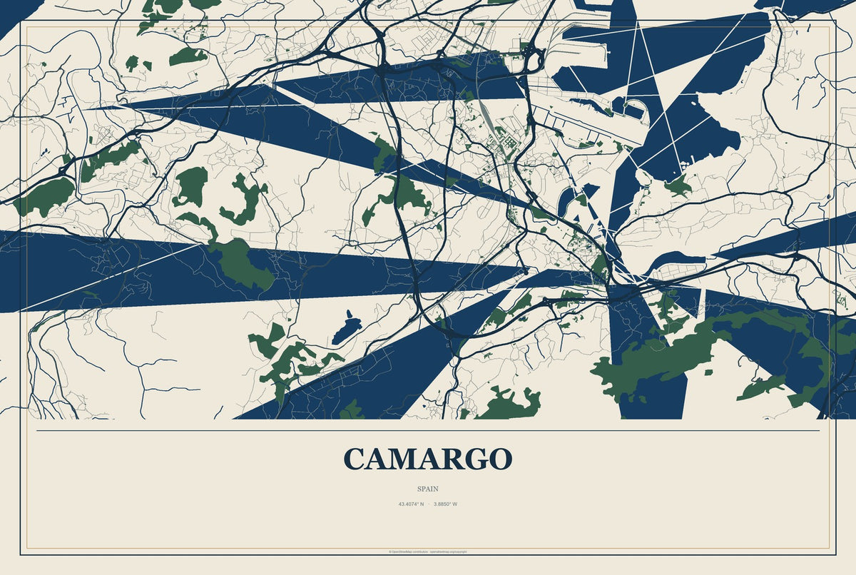 Camargo, Spain City Map Aluminum Sign in Coastal Cutout style