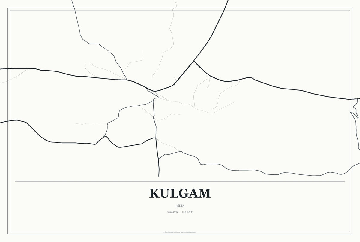 Kulgam, India City Map Aluminum Sign in Gallery Air style