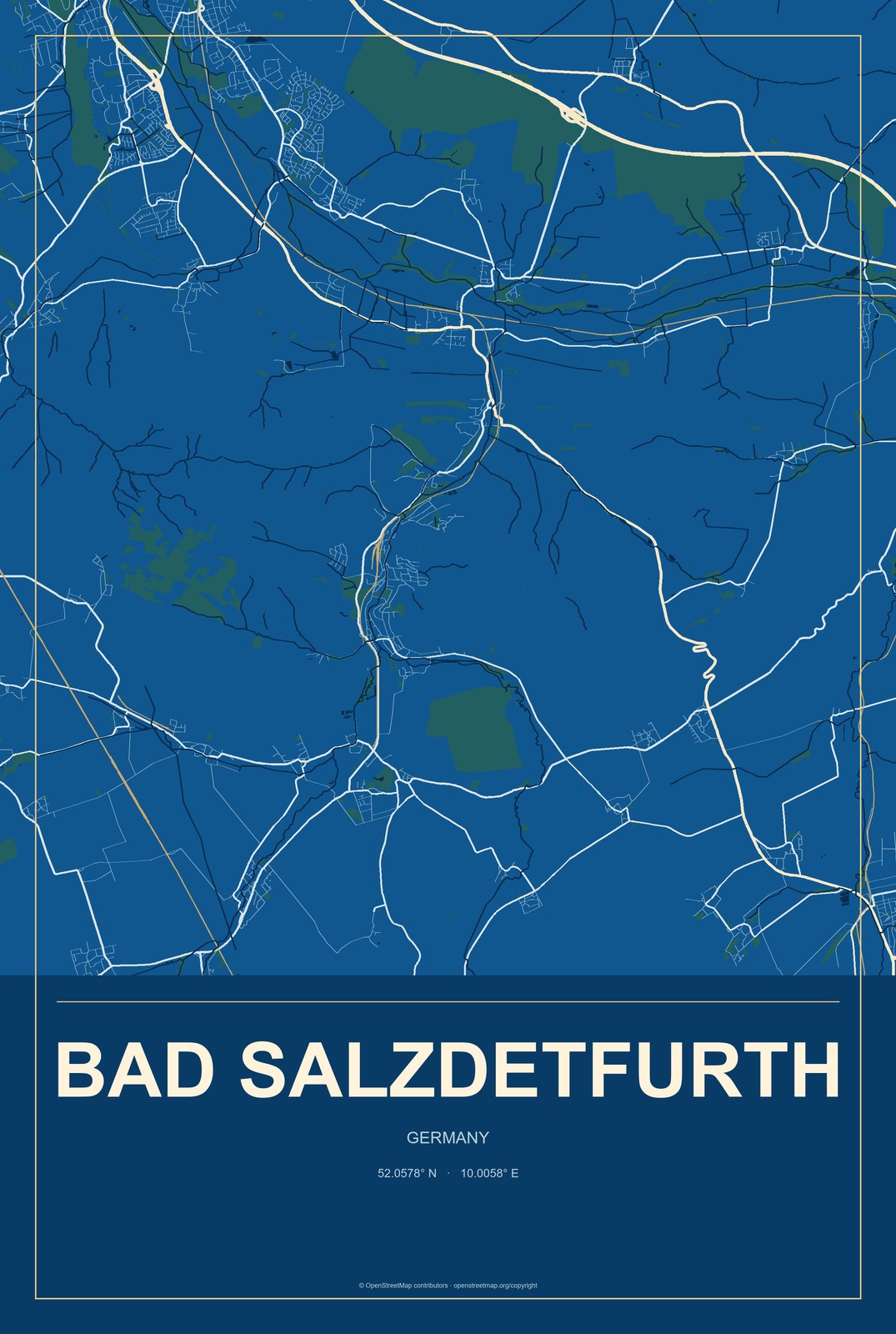 Bad Salzdetfurth, Germany City Map Aluminum Sign in Harbor Cobalt style