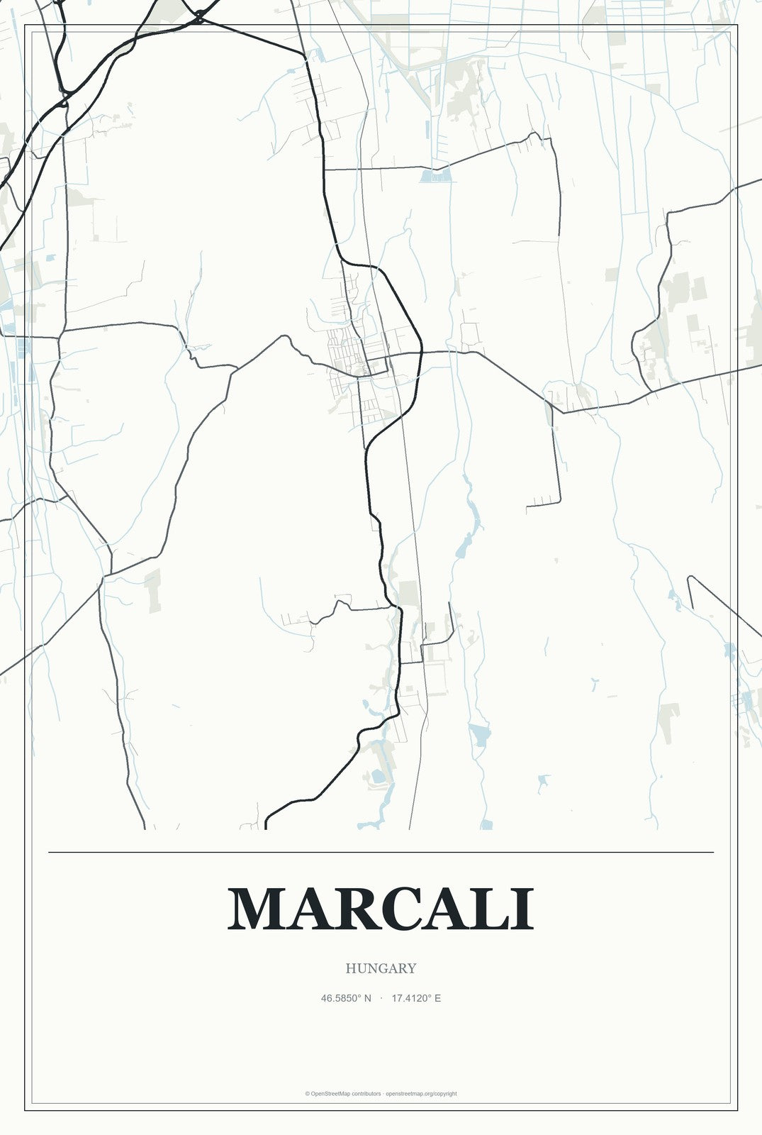 Marcali, Hungary City Map Aluminum Sign in Gallery Air style