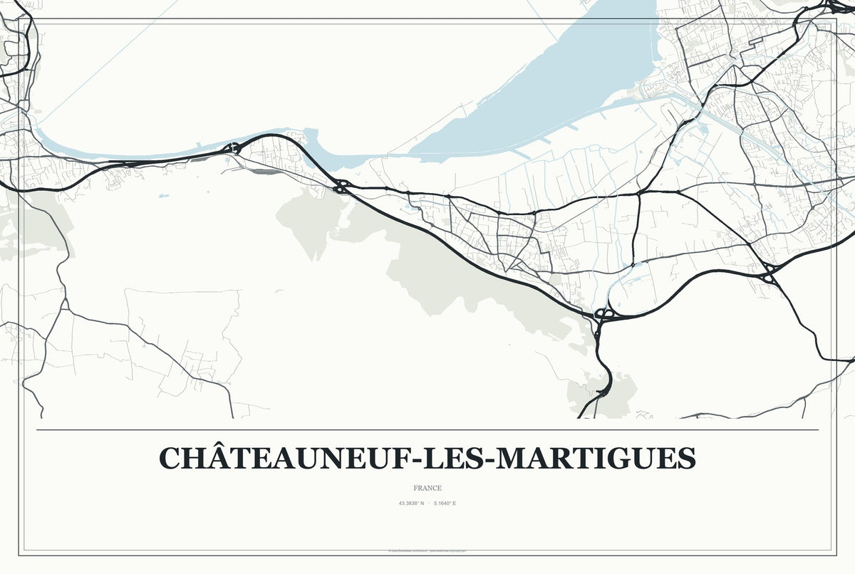 Châteauneuf-les-Martigues, France City Map Aluminum Sign in Gallery Air style