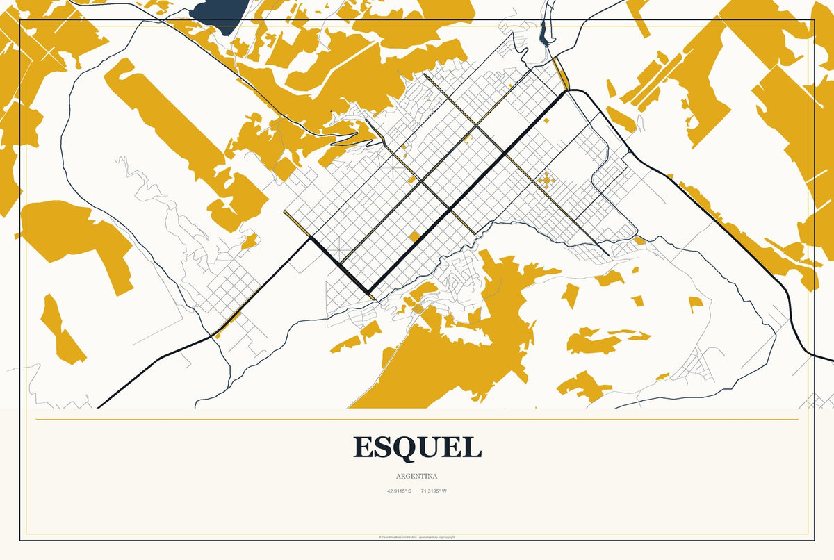 Esquel, Argentina City Map Aluminum Sign in Citrine Modern style
