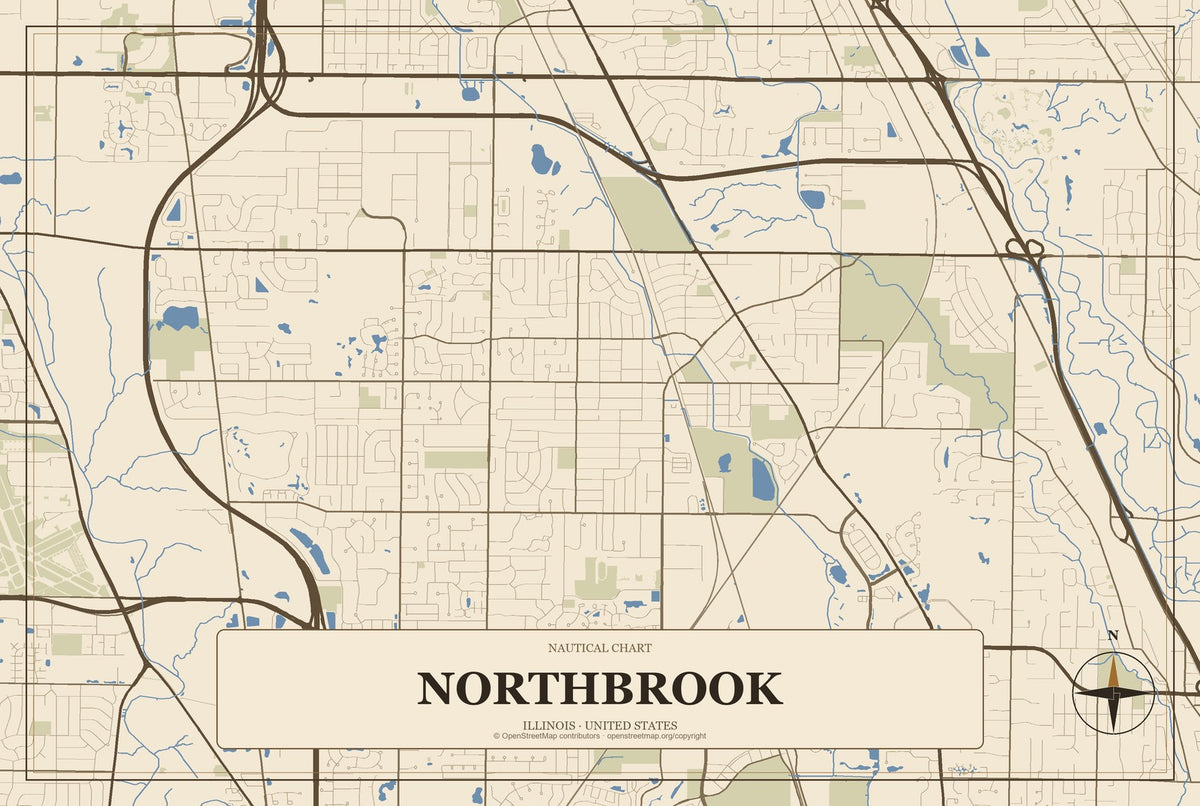 Northbrook, Illinois City Map Aluminum Sign in Heritage Nautical style