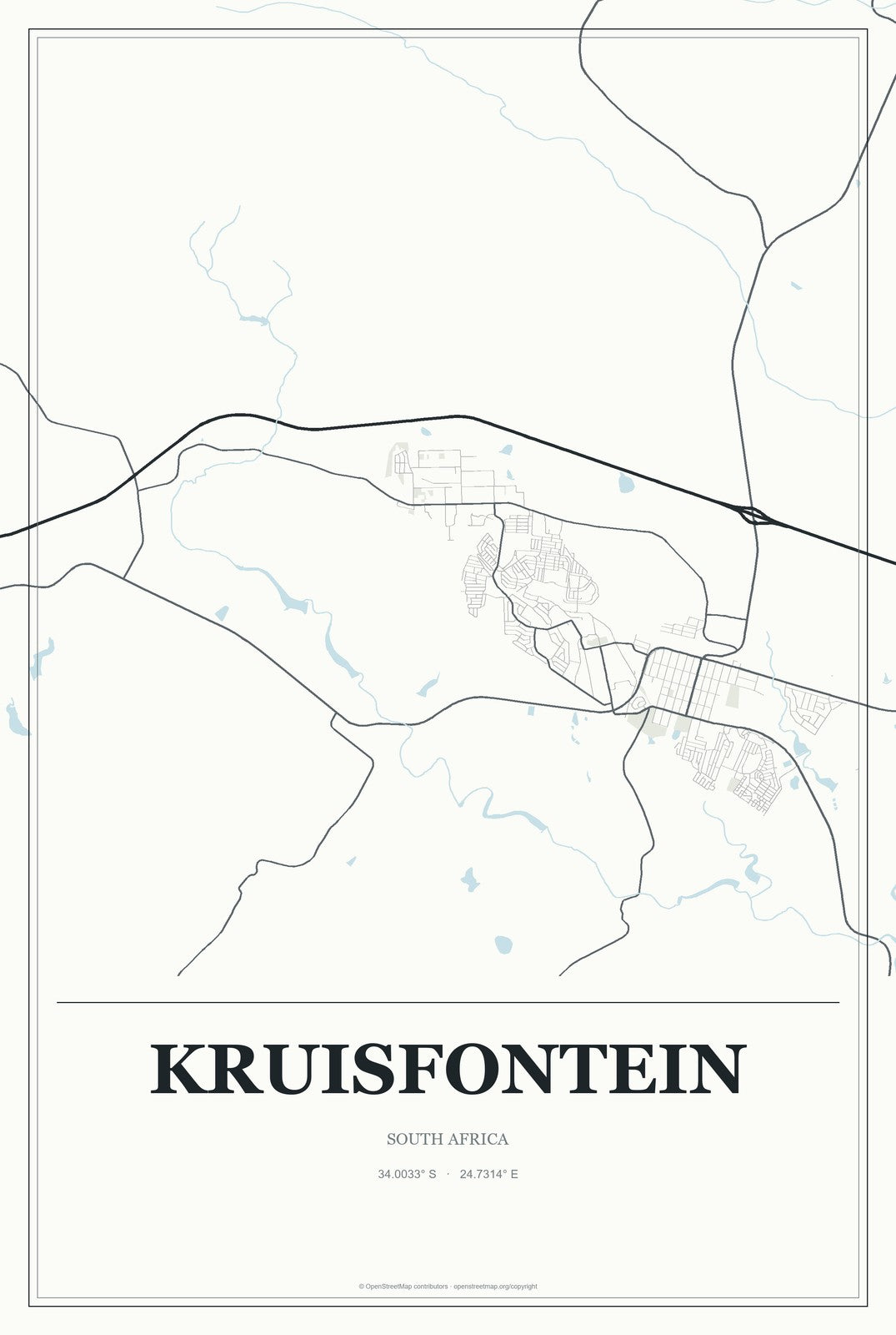 Kruisfontein, South Africa City Map Aluminum Sign in Gallery Air style