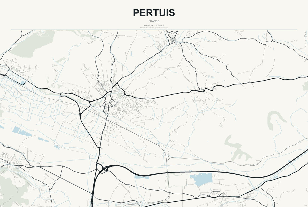 Pertuis, France City Map Aluminum Sign in Headline Atlas style