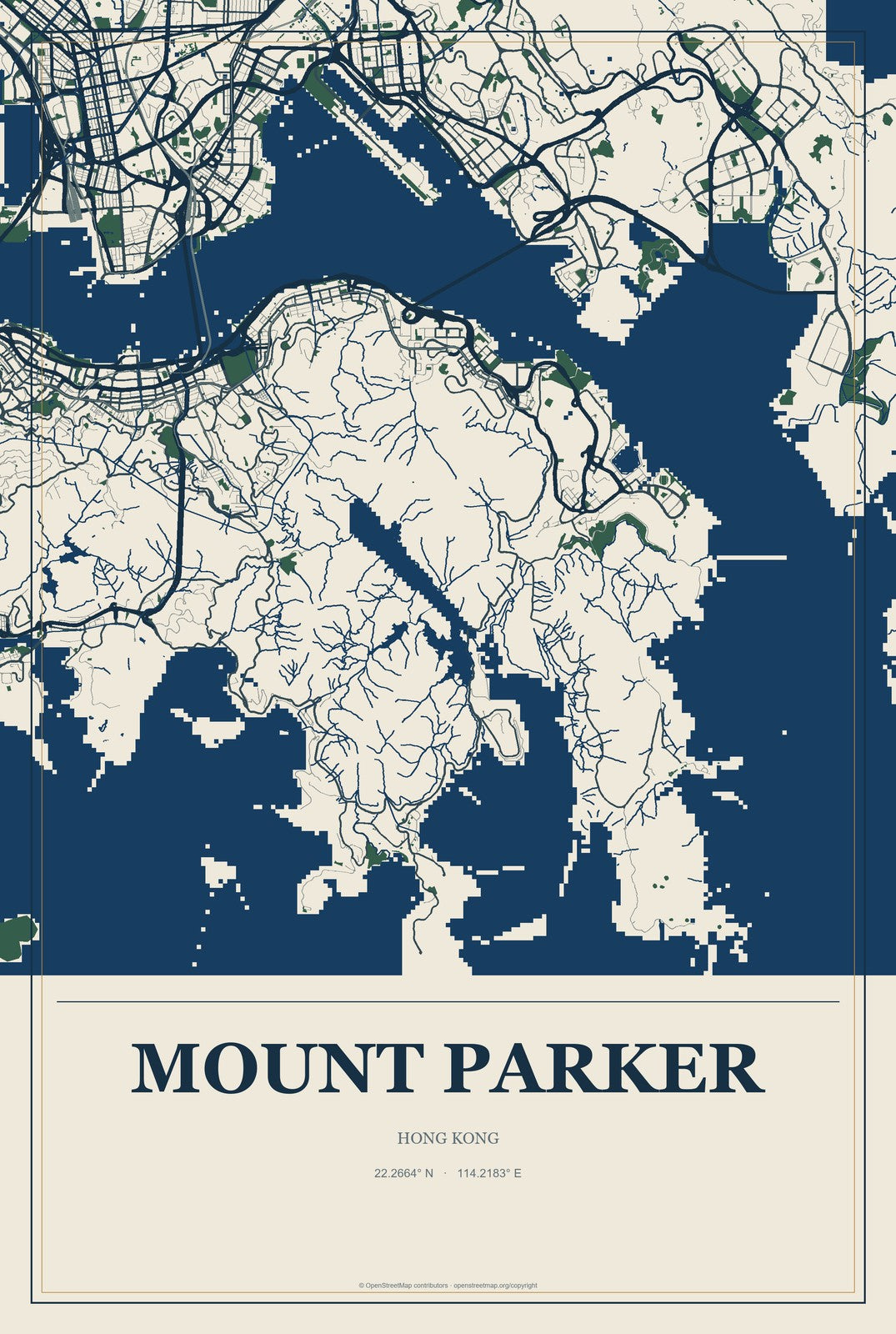 Mount Parker, Hong Kong City Map Aluminum Sign in Coastal Cutout style