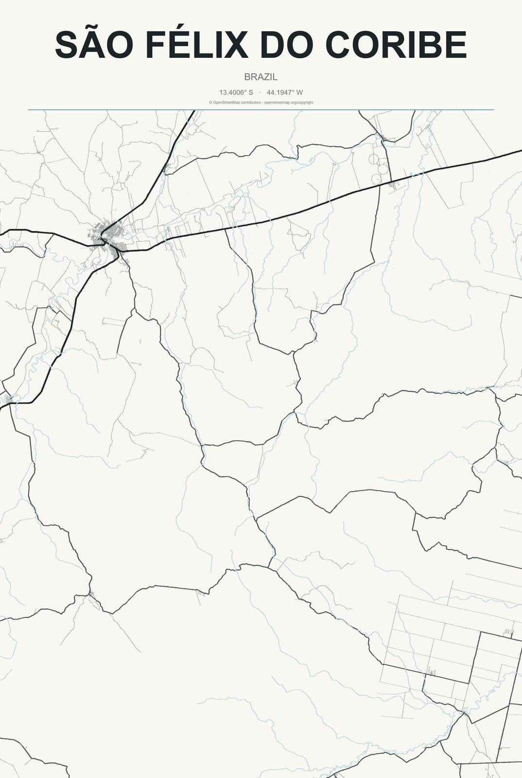 São Félix do Coribe, Brazil City Map Aluminum Sign in Headline Atlas style