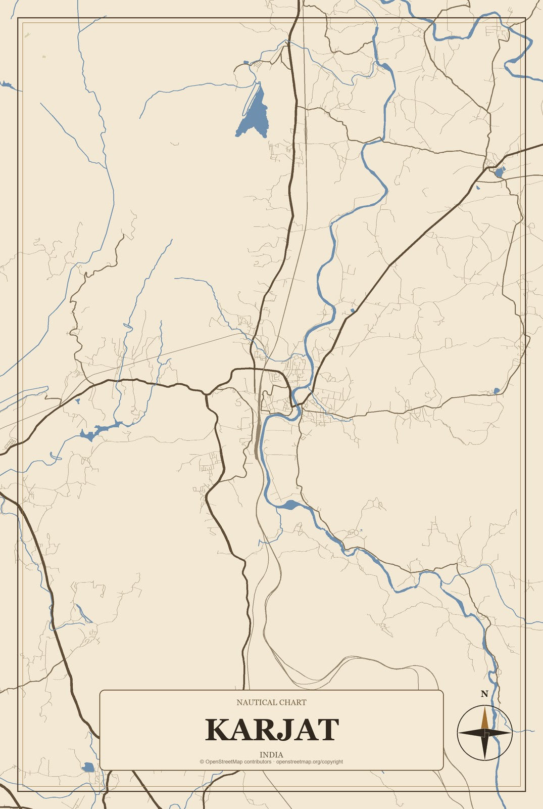 Karjat, India City Map Aluminum Sign in Heritage Nautical style