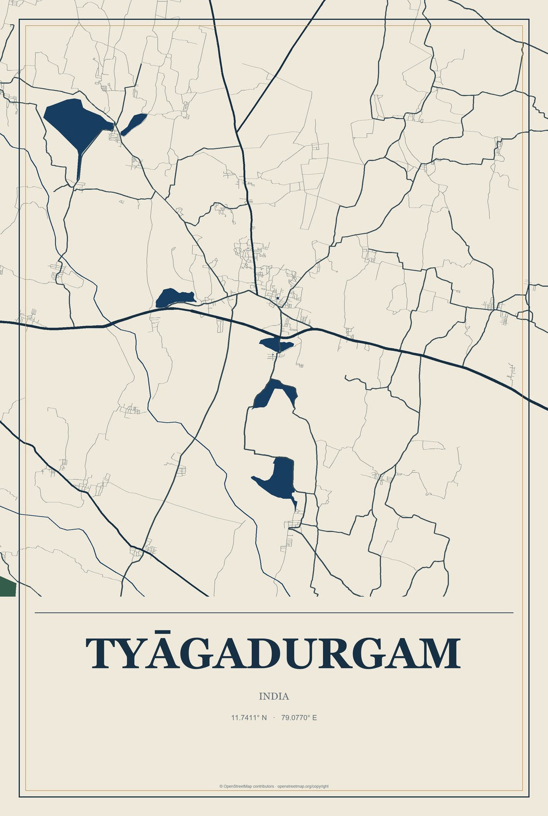 Tyāgadurgam, India City Map Aluminum Sign in Coastal Cutout style