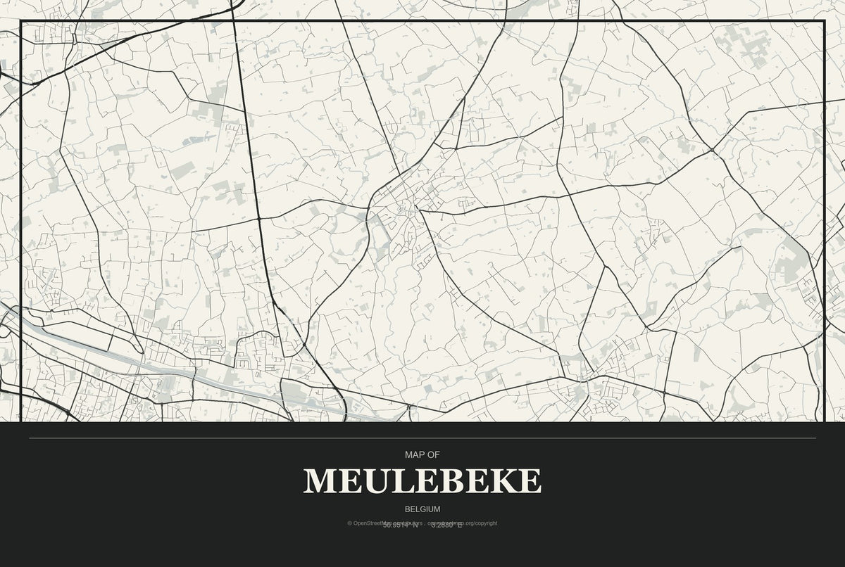 Meulebeke, Belgium City Map Aluminum Sign in Museum Plaque style