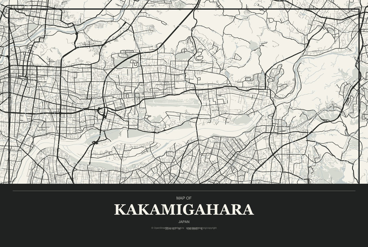 Kakamigahara, Japan City Map Aluminum Sign in Museum Plaque style