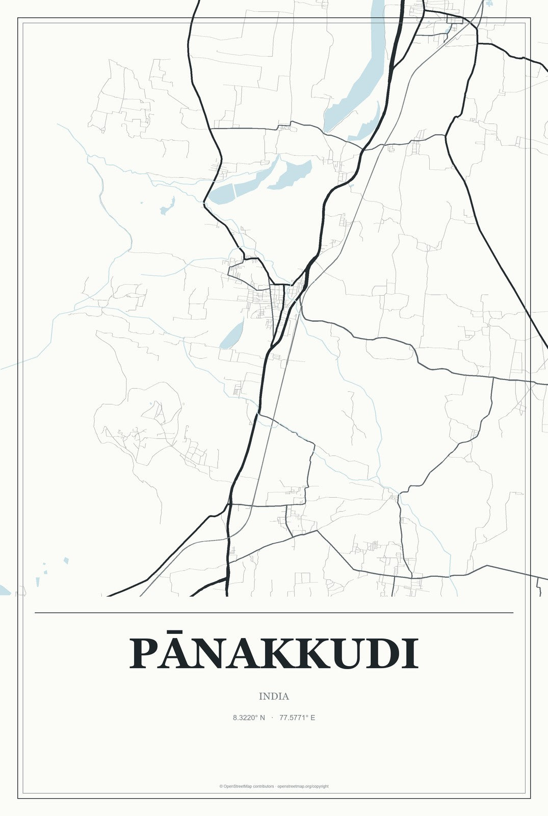 Pānakkudi, India City Map Aluminum Sign in Gallery Air style