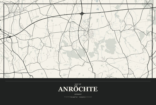 Anröchte, Germany City Map Aluminum Sign in Museum Plaque style