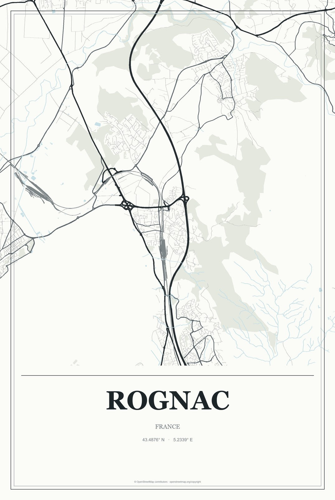 Rognac, France City Map Aluminum Sign in Gallery Air style