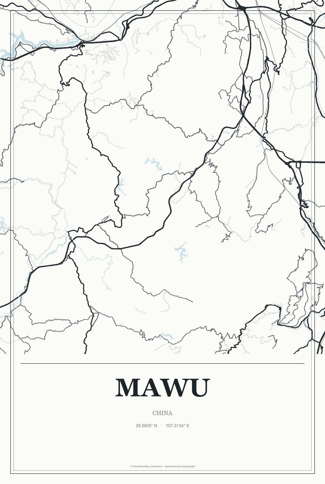 Mawu, Gansu, China City Map Aluminum Sign in Gallery Air style