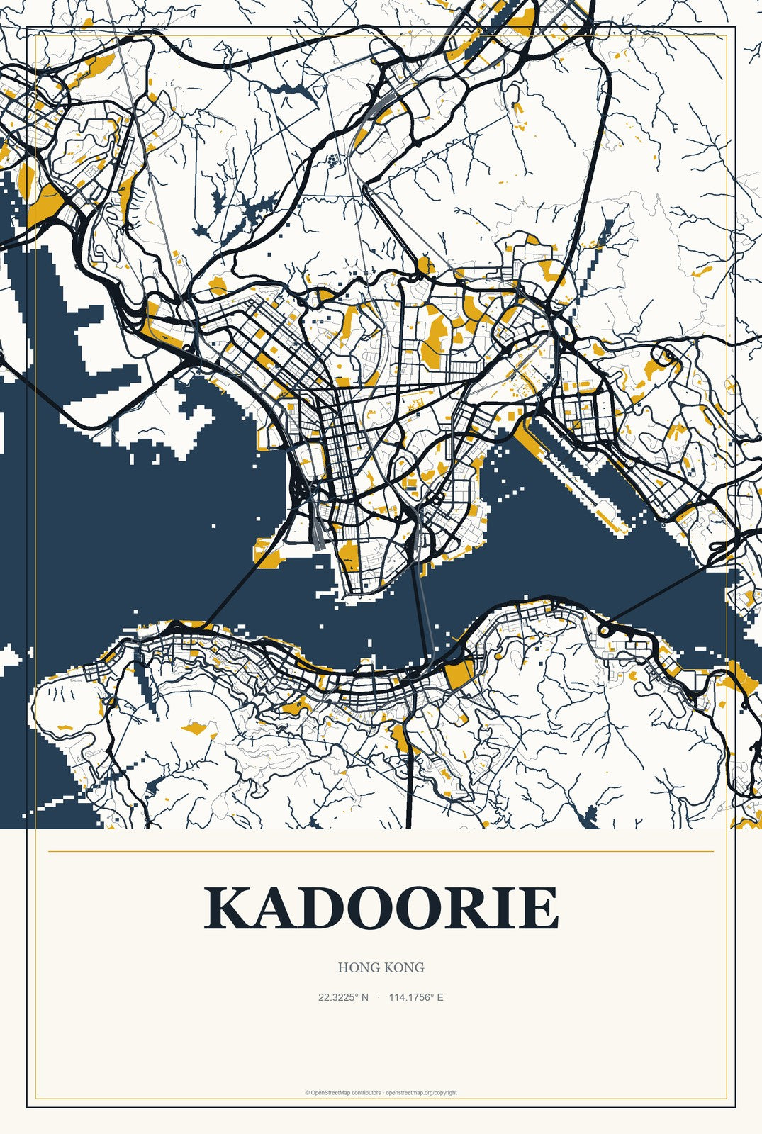 Kadoorie, Hong Kong City Map Aluminum Sign in Citrine Modern style