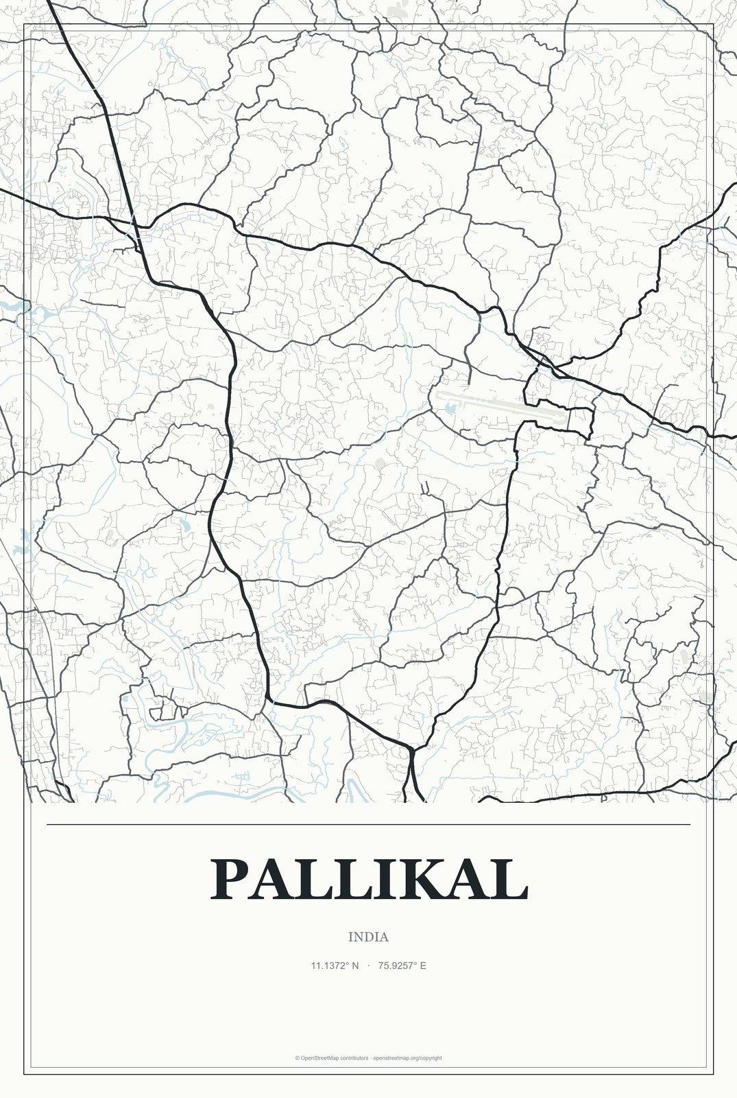 Pallikal, India City Map Aluminum Sign in Gallery Air style